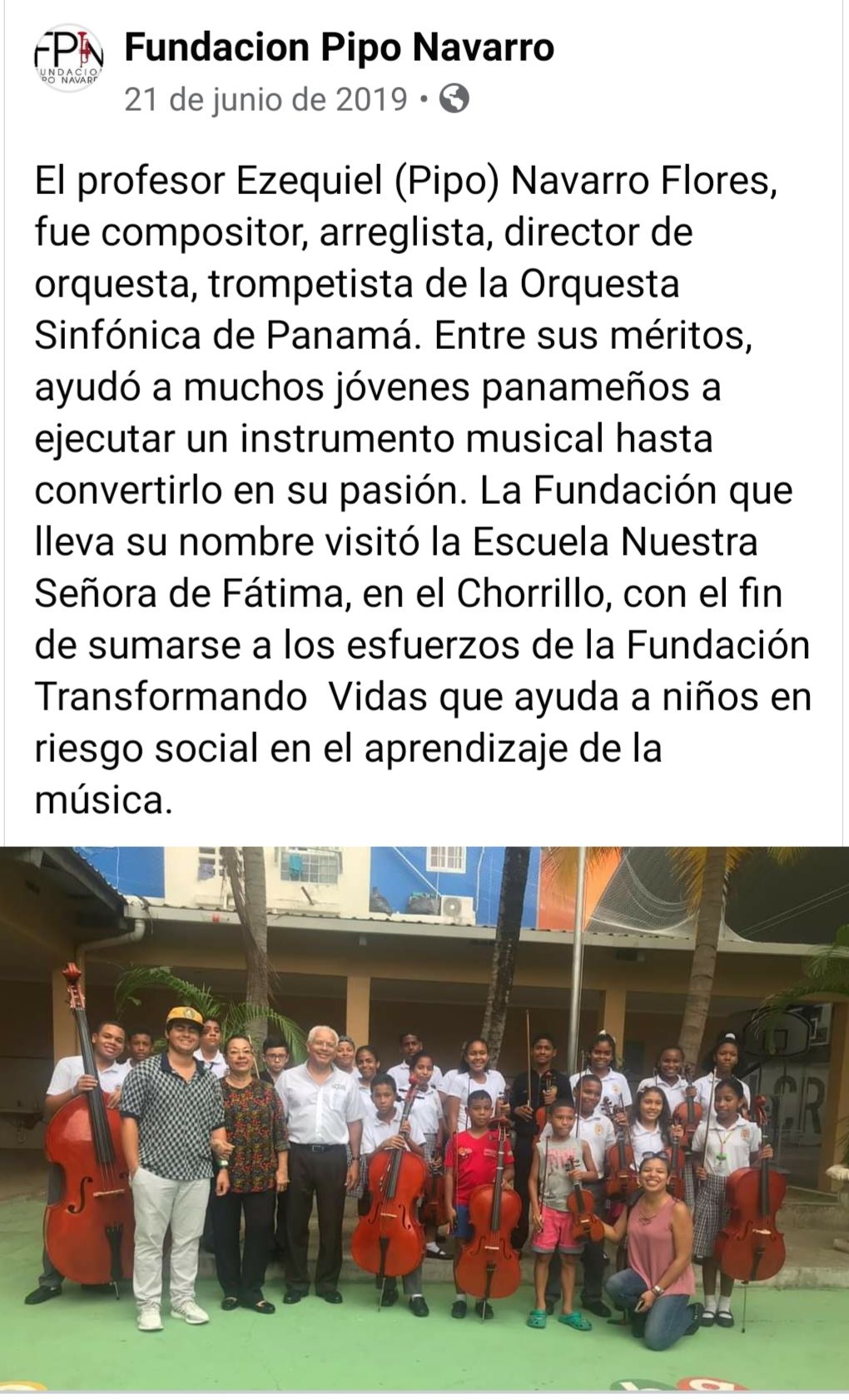 Captura de una publicación de Facebook sobre la visita de la FPN.